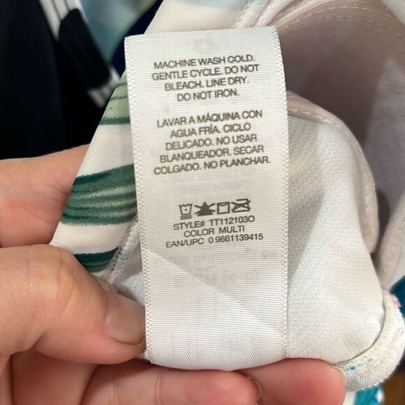 Time and Tru Women's Flower Frenzy One Piece Swimsuit Tropical Leaf Pattern Whit - Picture 13 of 13